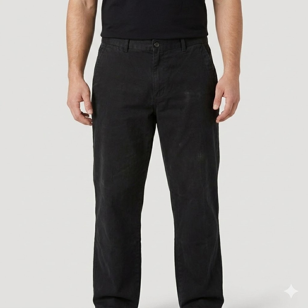Wrangler‎ Weathered Rugged Gear Black Chino Pants Flat Front Stretch 34x32